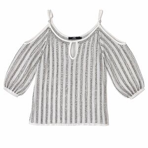 Sheer Beaded Cold Shoulder Top - Size S